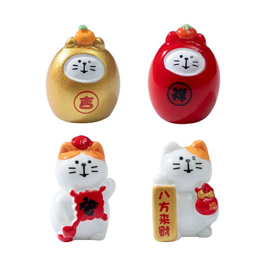 Mini Resin Lucky Fortune Cat Ornament Set of 4