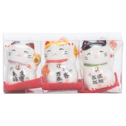 Mini Ceramic Lucky Fortune Cat Ornament Set of 3