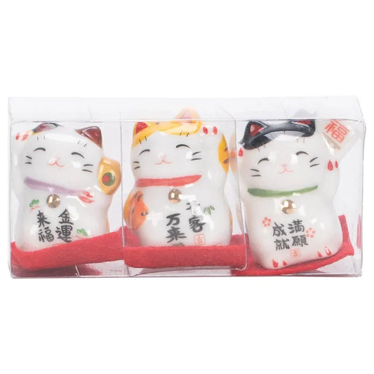 Mini Ceramic Lucky Fortune Cat Ornament Set of 3