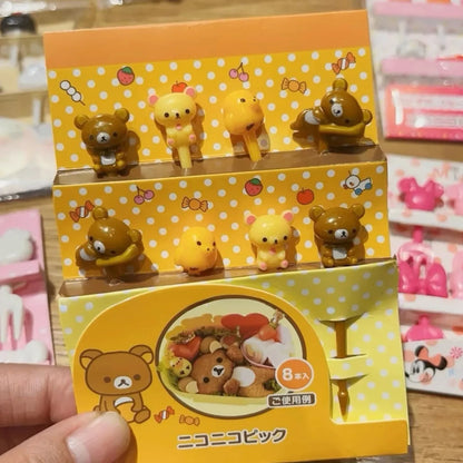Kawaii Rilakkuma Mini Skewers Cartoon Relax Bear Lunch Bento Box Food Fruit Picks Fork Sticks Buffet Sandwich Toppers Decor Fork