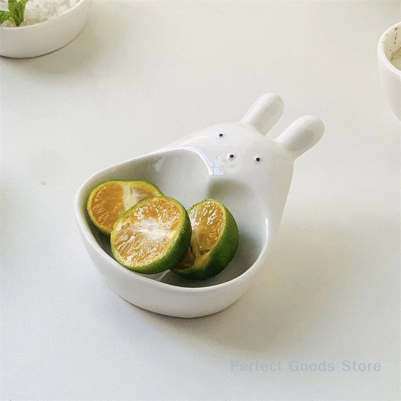 Super Cute Cartoon Rabbit Dipping Saucer Household Three-dimensional Ceramic Saucer Ketchup Snack Plate Vinaigrette White Rabbit