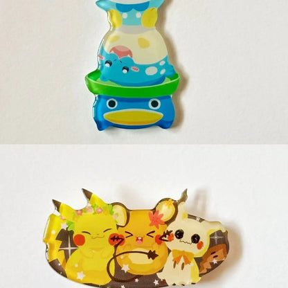 Pokémon acrylic hair clips: Popplio, Rowlet, Minccino fan-made merchandise hair clips and bangs clips.Cute, fun gift for friends