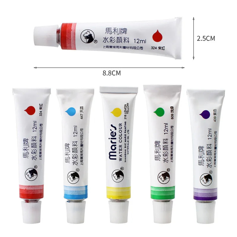 Marie's 36 Colors Watercolor Paint Set 12ml Aluminum Tube Single Refill Pigment for Artist Hand Painting Art Drawing Supplies