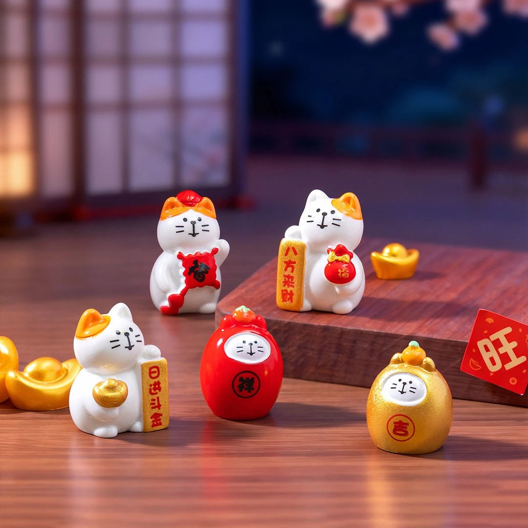 Mini Resin Lucky Fortune Cat Ornament Set of 4