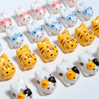 Ceramic Lucky Cat Bead Set of 4