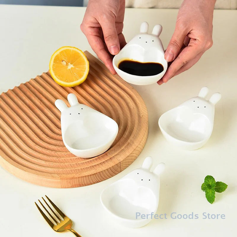 Super Cute Cartoon Rabbit Dipping Saucer Household Three-dimensional Ceramic Saucer Ketchup Snack Plate Vinaigrette White Rabbit