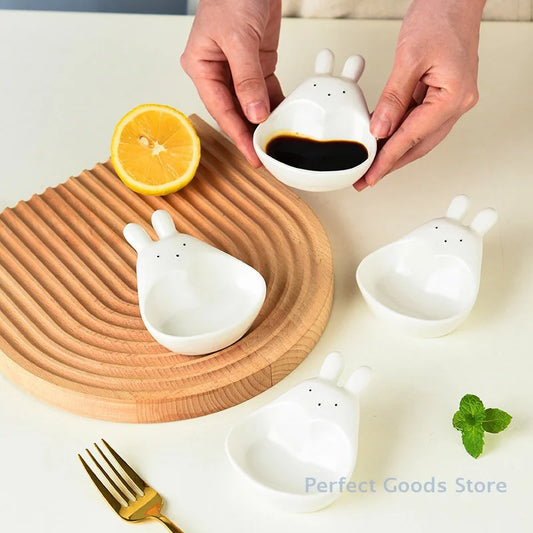 Super Cute Cartoon Rabbit Dipping Saucer Household Three-dimensional Ceramic Saucer Ketchup Snack Plate Vinaigrette White Rabbit