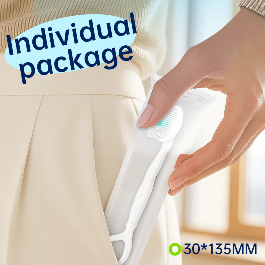 Portable and individually packaged 3-in-1 nano brush head toothbrush floss disposable toothbrush for adults on business trips