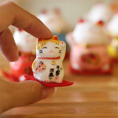 Mini Ceramic Lucky Fortune Cat Ornament Set of 3