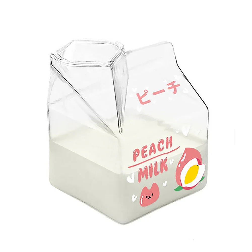 350ml Fruit Themed Heat Resistant Milk Carton Glass