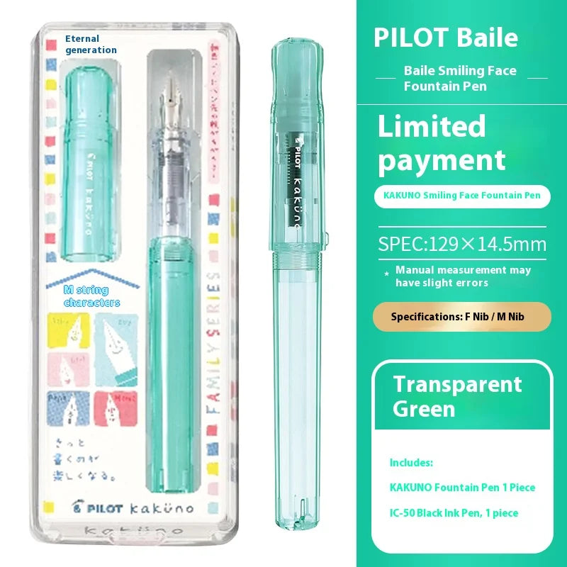 PILOT Transparent Kakuno Fountain Pen with 0.4-0.7mm Nib