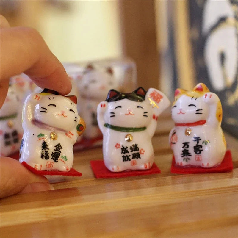 Mini Ceramic Lucky Fortune Cat Ornament Set of 3
