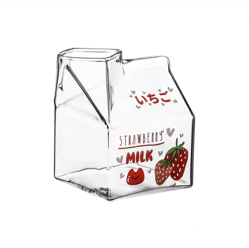 350ml Fruit Themed Heat Resistant Milk Carton Glass