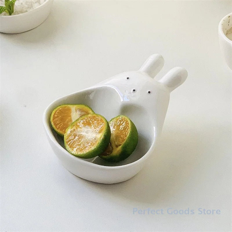 Super Cute Cartoon Rabbit Dipping Saucer Household Three-dimensional Ceramic Saucer Ketchup Snack Plate Vinaigrette White Rabbit