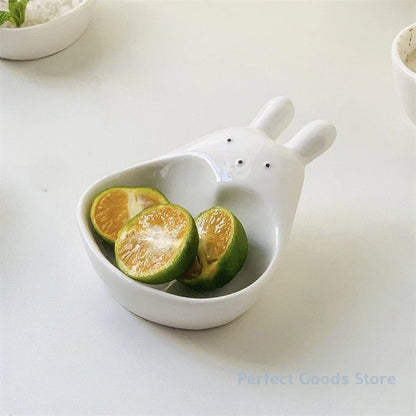 Super Cute Cartoon Rabbit Dipping Saucer Household Three-dimensional Ceramic Saucer Ketchup Snack Plate Vinaigrette White Rabbit