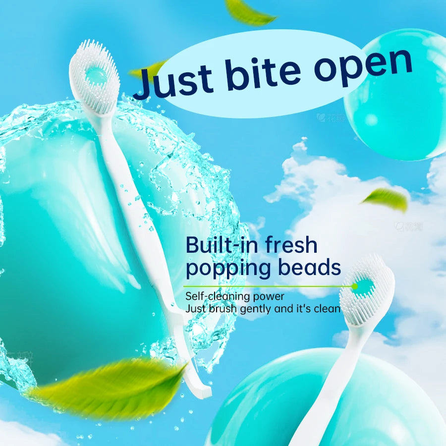 Portable and individually packaged 3-in-1 nano brush head toothbrush floss disposable toothbrush for adults on business trips