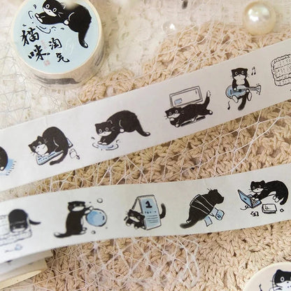 猫咪 (Cat) Inked Black Cat Washi Stickers