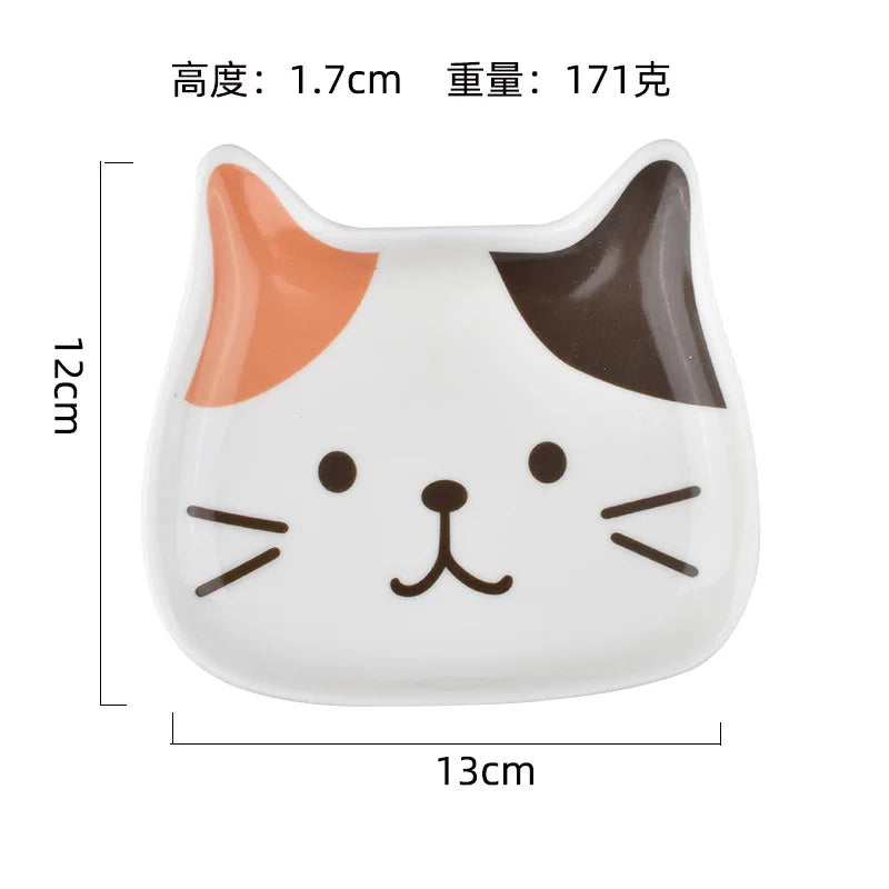 Japanese Ceramic Cartoon Cat Plate 6 Inches Cute Cat Face Snack Plate Children's Breakfast Cake Dish Home Kitchen Tableware