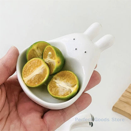 Super Cute Cartoon Rabbit Dipping Saucer Household Three-dimensional Ceramic Saucer Ketchup Snack Plate Vinaigrette White Rabbit